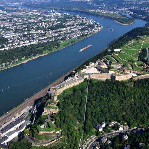 Festung Ehrenbreitstein, deutsches Eck bei Koblenz am Mittelrhein
