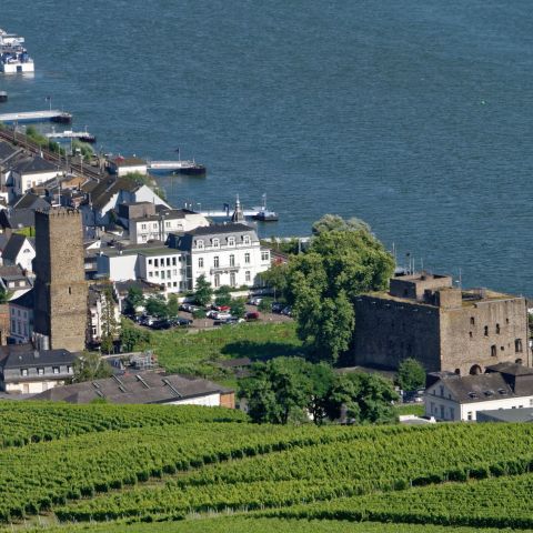 Br?ouml;mserburg vom Niederwalddenkmal in Rüdesheim am Mittelrhein